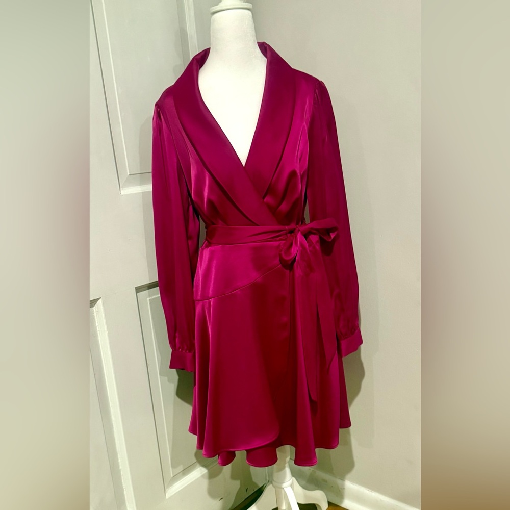 Vince Camuto Fuchsia Satin Wrap Dress